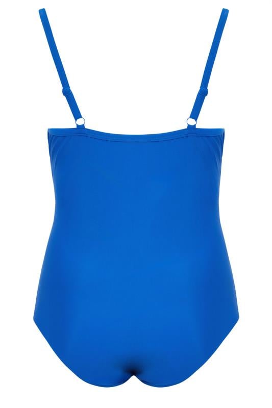 YOURS Plus Size Blue Double Crossover Super Sculpt Swimsuit | Yours Clothing 8