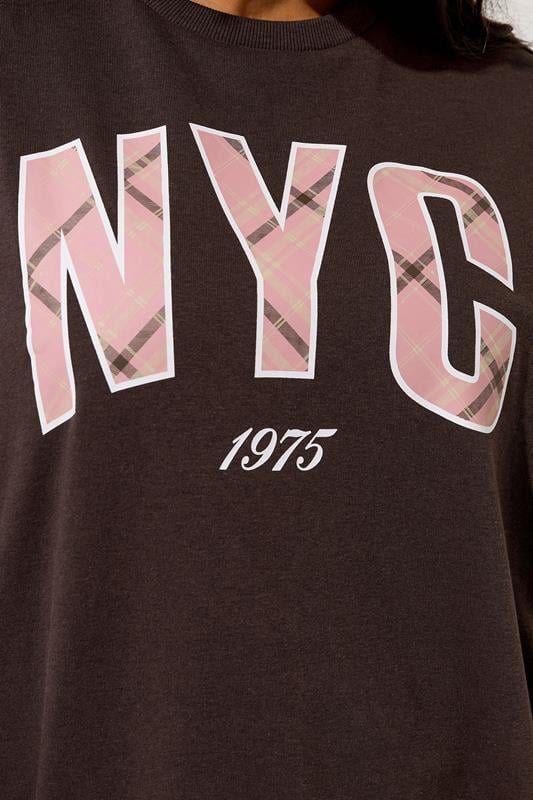 YOURS Plus Size Brown 'NYC' Check Sweatshirt | Yours Clothing 4
