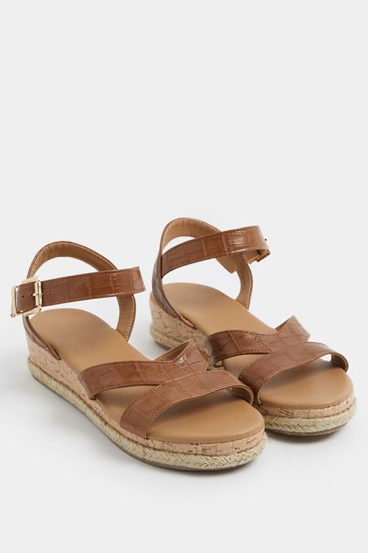  Yours Brown Plaited Wedge Sandals In Wide E Fit