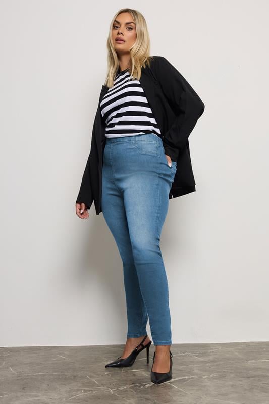 YOURS FOR GOOD Plus Size Mid Blue Pull On Stretch JENNY Jeggings | Yours Clothing 2
