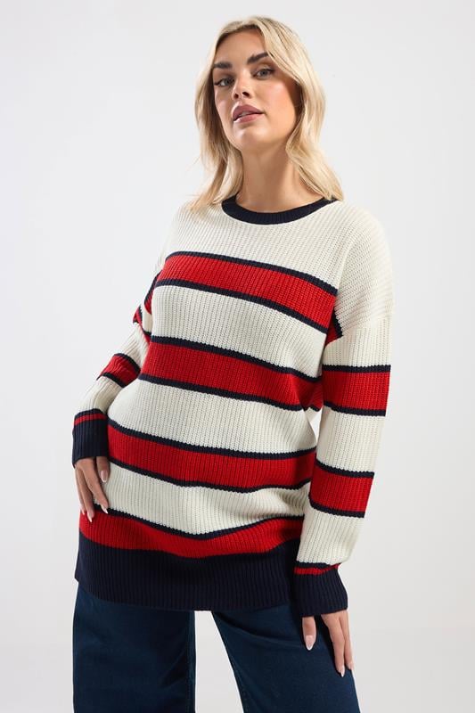  YOURS Curve Red Stripe Drop Shoulder Jumper