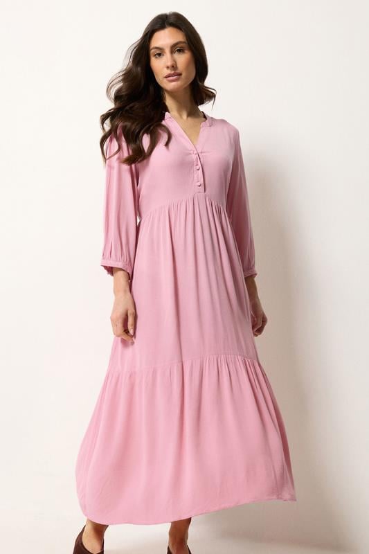  M&Co Pink Tiered Half Placket Maxi Dress