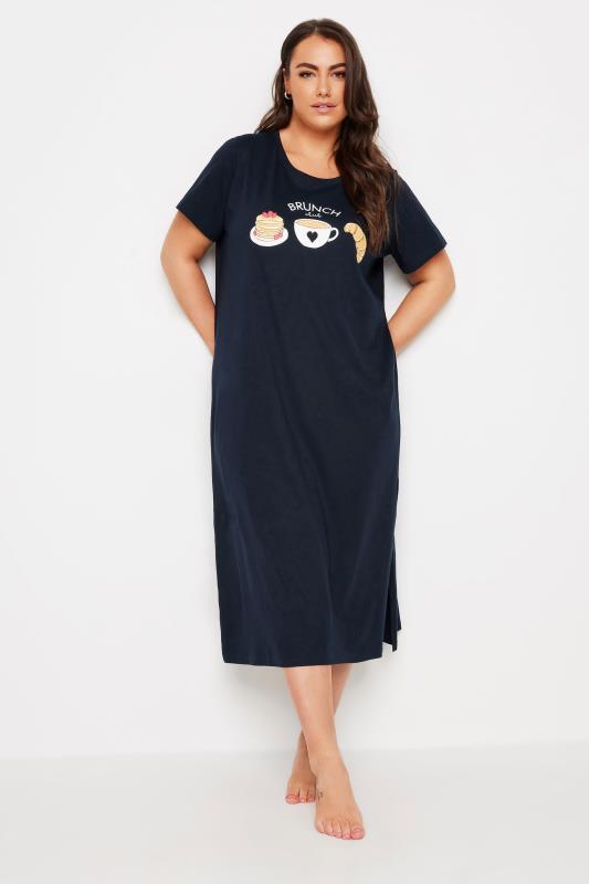 YOURS Curve Black 'Brunch Club' Slogan Nightdress 2