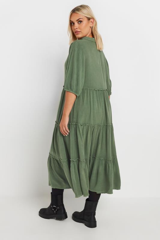 YOURS Plus Size Green Short Sleeve Tiered Midi Dress | Yours Clothing 3