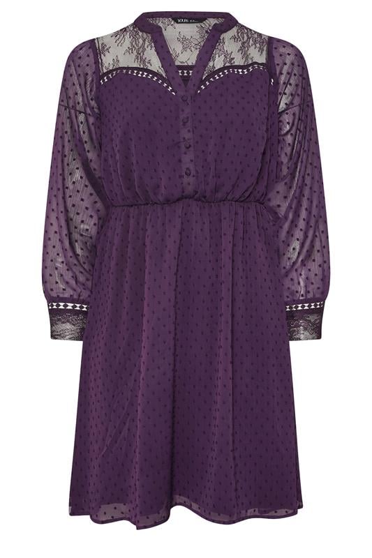 YOURS Plus Size Purple Lace Dobby Midi Dress | Yours Clothing 5