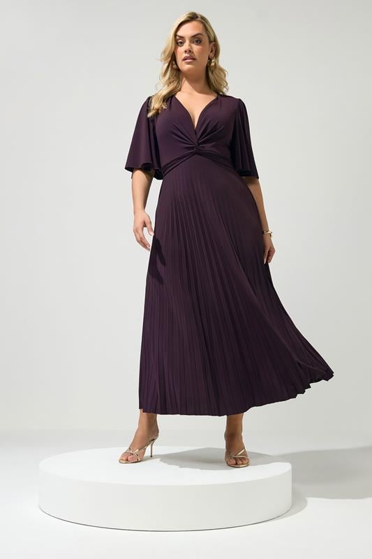 YOURS LONDON Plus Sized Dark Purple Knot Pleated Maxi Dress | Yours Clothing  1