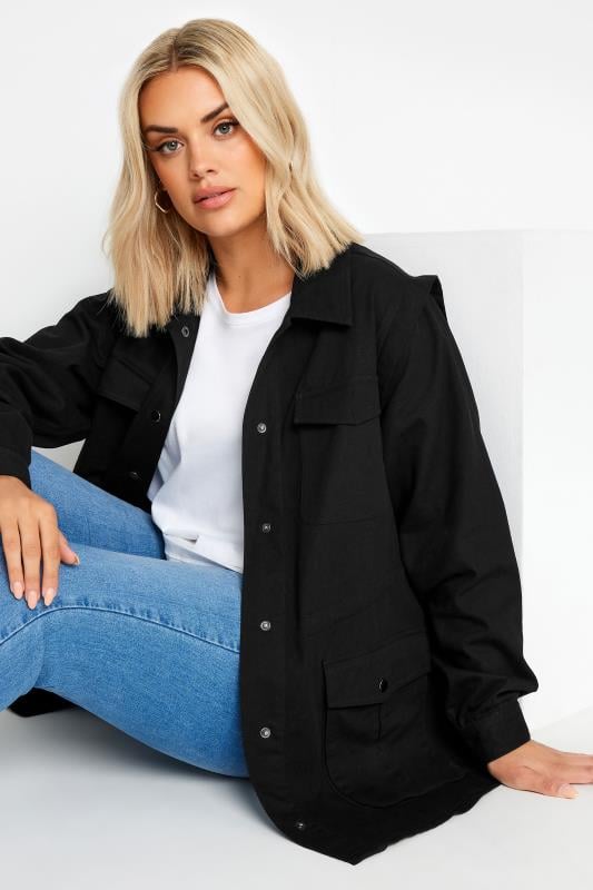 YOURS Plus Size Black Cotton Twill Utility Jacket | Yours Clothing 4