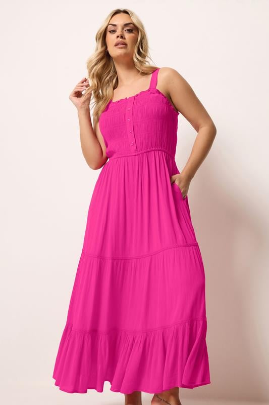  YOURS Curve Pink Shirred Placket Dress