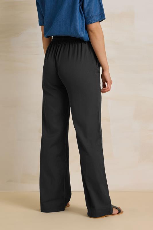 LTS Tall Black Tie Waist Wide Leg Trousers | Long Tall Sally 3