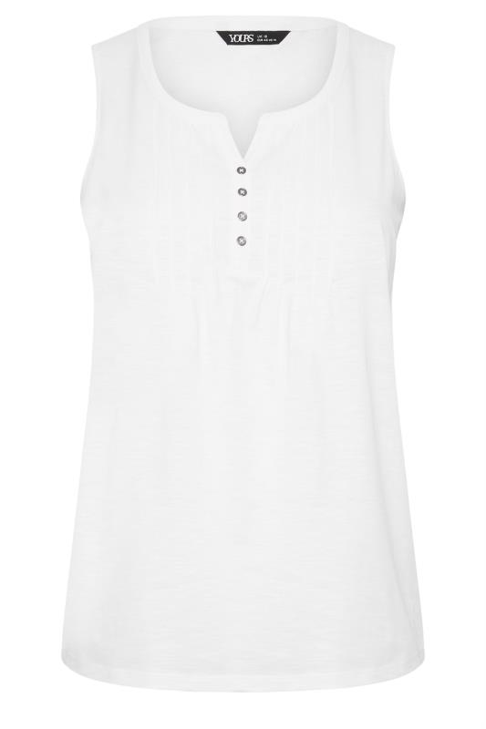 YOURS Plus Size White Pintuck Henley Vest Top | Yours Clothing 5