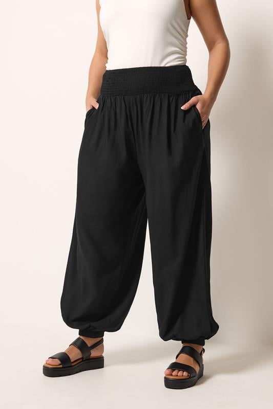  YOURS Curve Black Balloon Shirred Waist Trousers