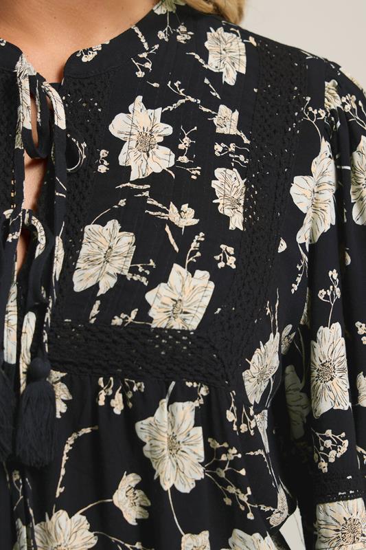 YOURS Plus Size Black Floral Crochet Trim Blouse | Yours Clothing 5