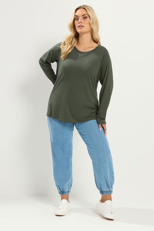 YOURS Plus Size Khaki Green T-Shirt | Yours Clothing 1