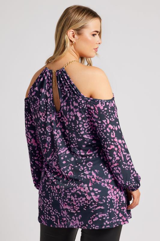 YOURS LONDON Plus Size Purple Animal Print Cold Shoulder Top | Yours Clothing 4