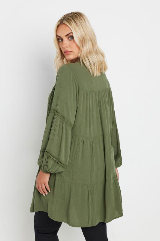 YOURS Plus Size Khaki Green Tiered Lace Shirt | Yours Clothing  3