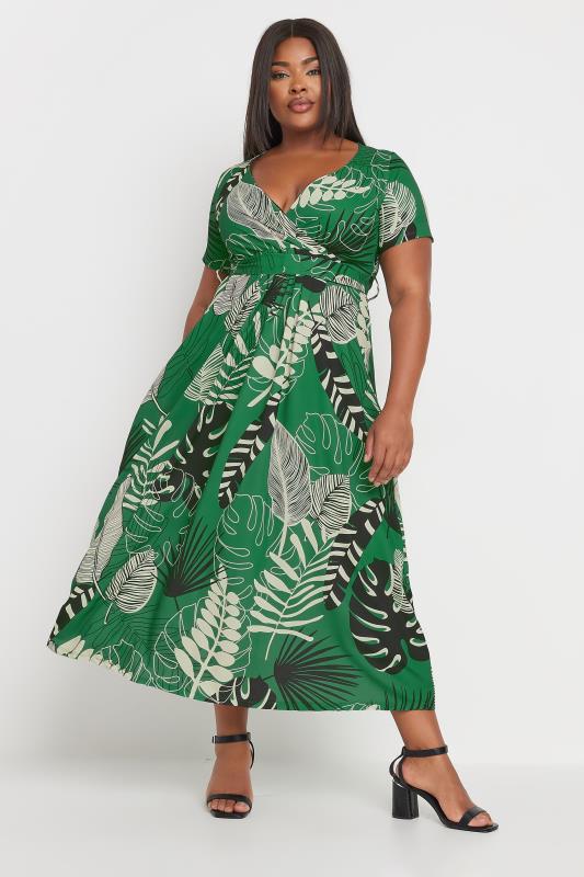 YOURS Plus Size Green Leaf Print Woven Wrap Maxi Dress | Yours Clothing 2