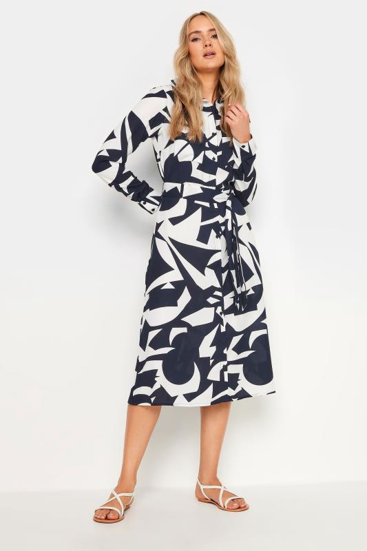 LTS Tall Women's Navy Blue Abstract Print Midi Shirt Dress | Long Tall Sally  1