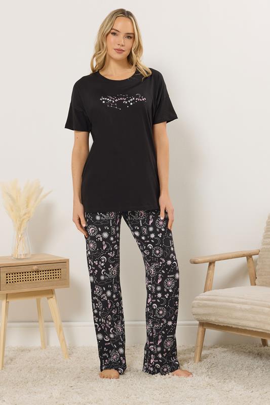 LTS Tall Women's Black Celestial Print Cotton Pyjama Set | Long Tall Sally 1