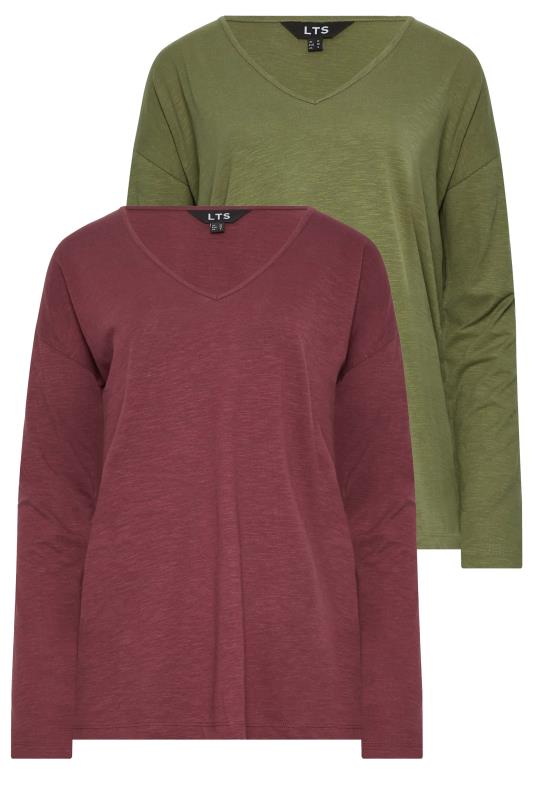 LTS Tall Women's 2 PACK Burgundy Red & Khaki Green Long Sleeve T-Shirts | Long Tall Sally  6