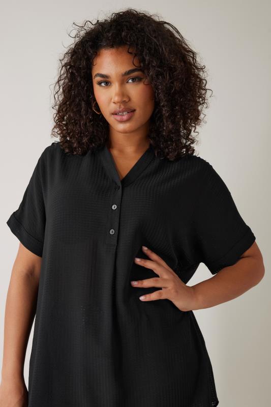 EVANS Plus Size Black Woven Check Blouse | Evans  4