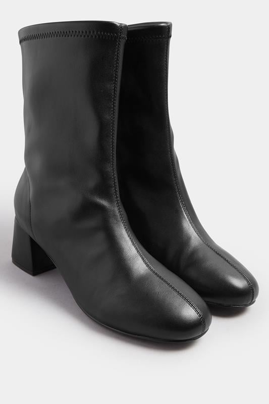  Yours Black Block Heel Stretch Boots In Extra Wide EEE Fit