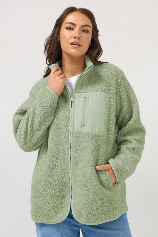 YOURS Curve Sage Green Pocket Teddy Fleece Jacket