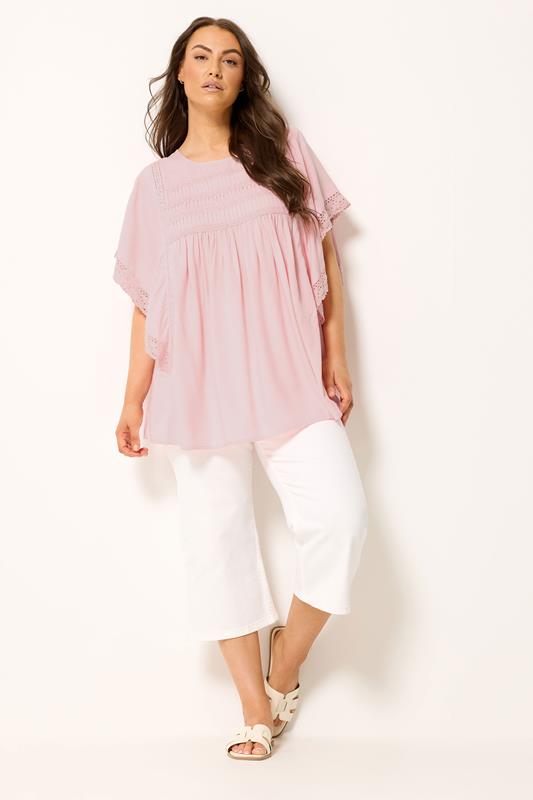 YOURS Plus Size Pink Crochet Detail Blouse | Yours Clothing 1