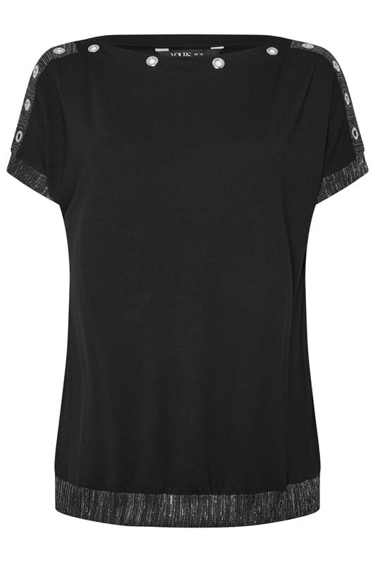 YOURS Plus Size Black Eyelet Shimmer Detail Top | Yours Clothing 5