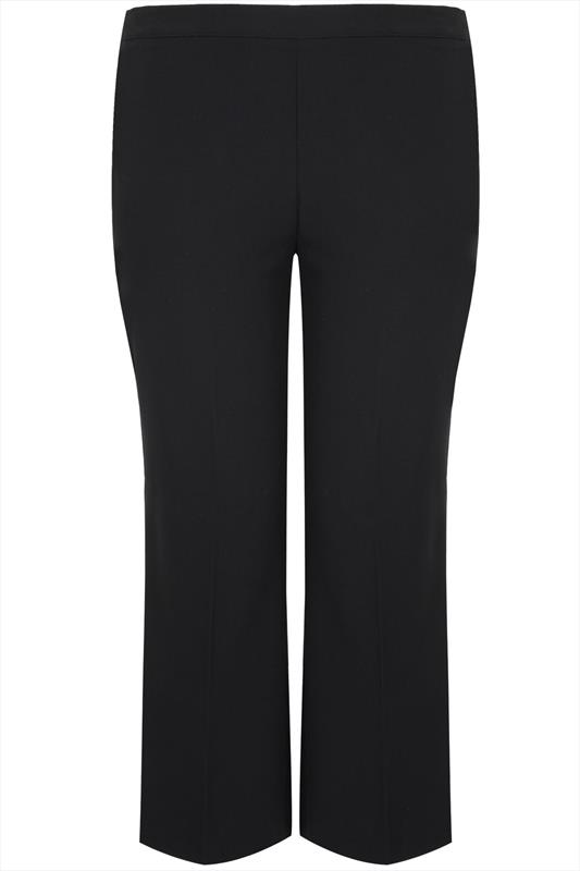 Plus Size Black Elasticated Stretch Straight Leg Trousers | Yours Clothing 5