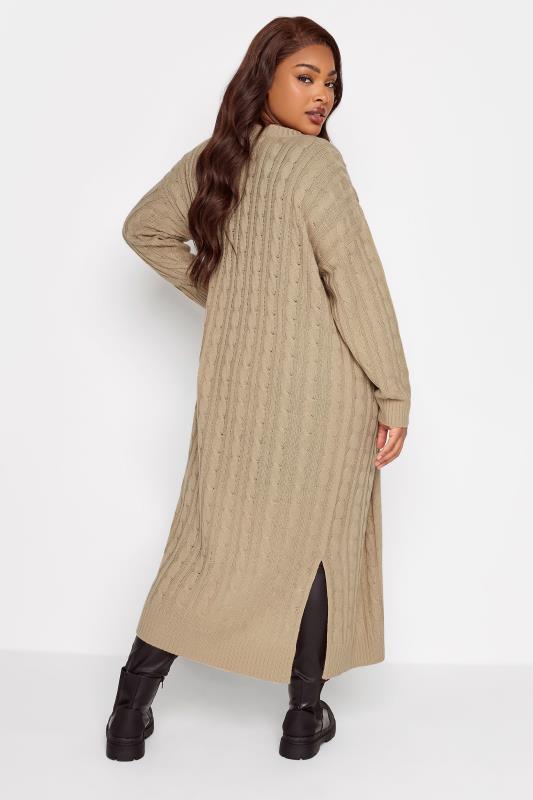 YOURS Plus Size Beige Brown Cable Knit Maxi Cardigan | Yours Clothing 4