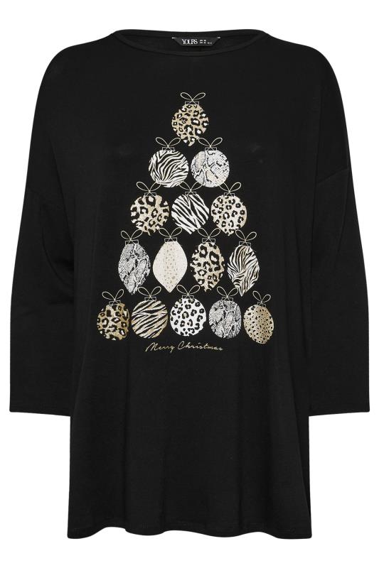 YOURS Plus Size Black Bauble Christmas Tree Print Top | Yours Clothing  6