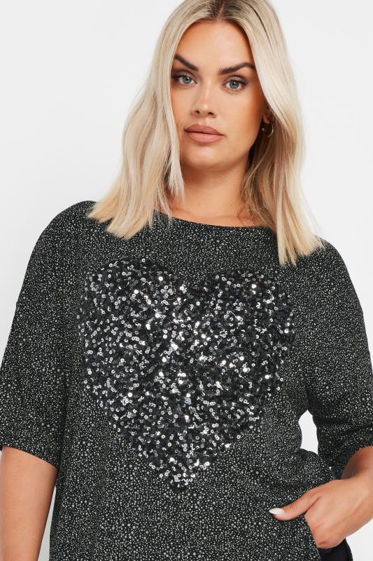 YOURS Plus Size Black Heart Sequin Embellished Top | Yours Clothing 4