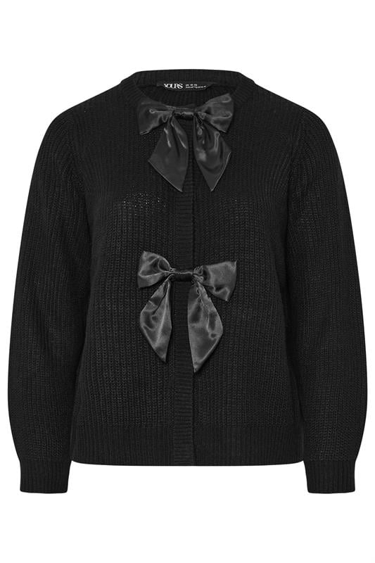 YOURS Plus Size Black Pearl Bow Front Through Cardigan 6