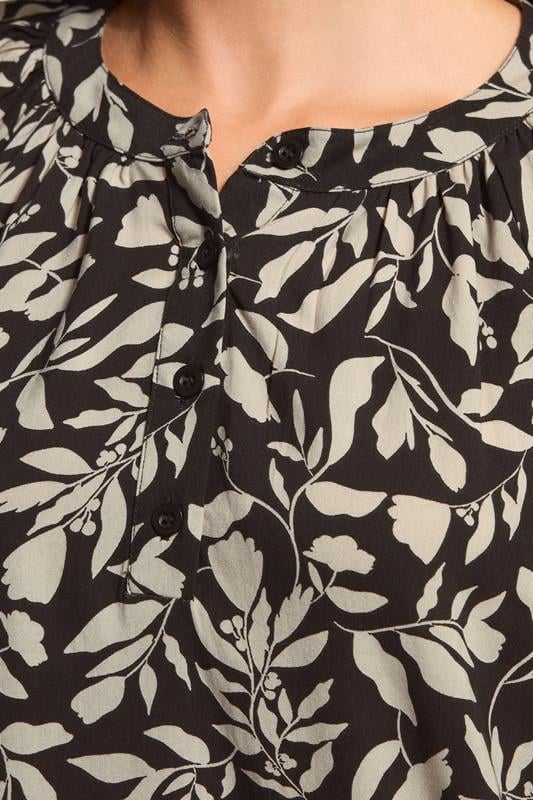 LTS Tall Black Abstract Leaf Placket Button Shirt | Long Tall Sally 4