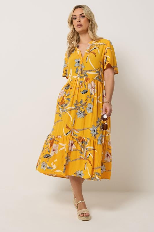  YOURS Curve Yellow Tropical Half Placket Dress