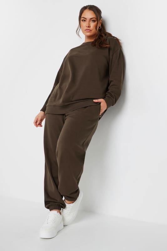 YOURS Plus Size Chocolate Brown Crew Neck Sweatshirt | Yours Clothing 2