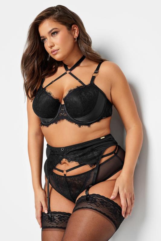 YOURS Curve Black Mesh Lace Detail Suspender Belt | Yours Clothing 2