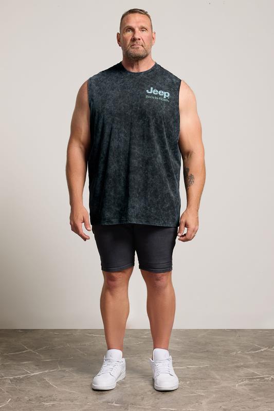 BadRhino Big & Tall Black Acid Wash 'Jeep' Graphic Vest | BadRhino 1