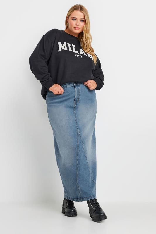 YOURS Plus Size Blue Stretch Denim Maxi Skirt | Yours Clothing 4