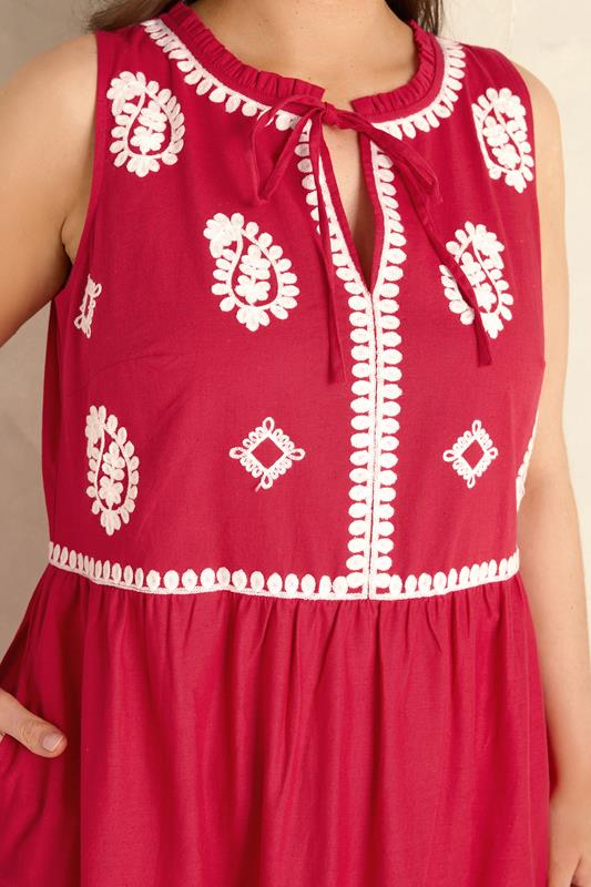 EVANS Plus Size Red Embellished Cotton Maxi Dress | Evans 4