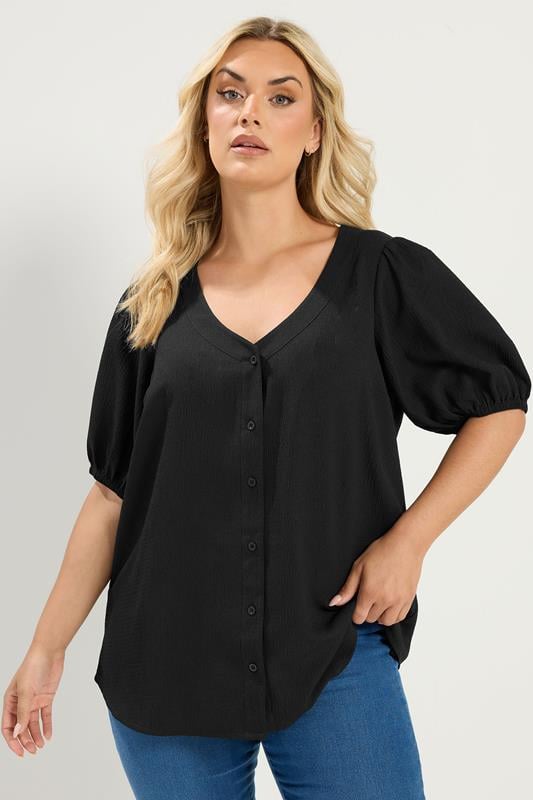 YOURS Plus Size Black Textured Blouse | Yours Clothing 1