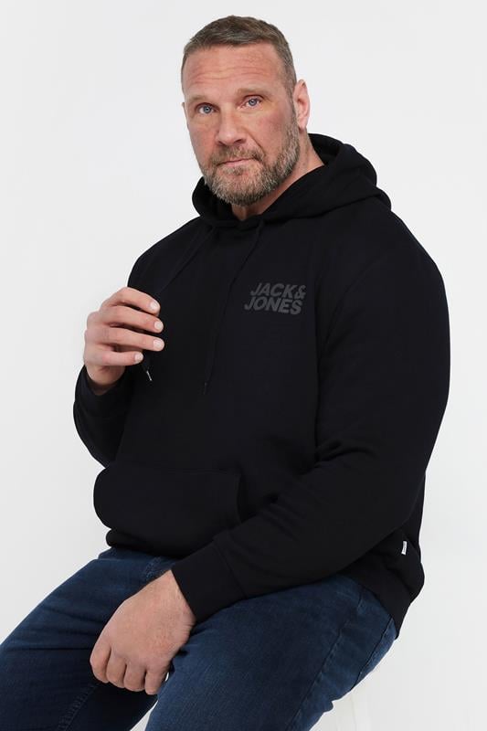  JACK & JONES Big & Tall Black Chest Print Logo Hoodie