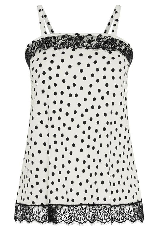 YOURS Plus Size White Polka Dot Lace Trim Vest Top | Yours Clothing 5