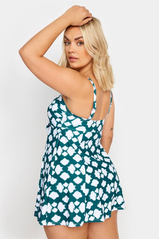 YOURS Plus Size Green Abstract Spot Knot Front Swim Dress | Yours Clothing 4