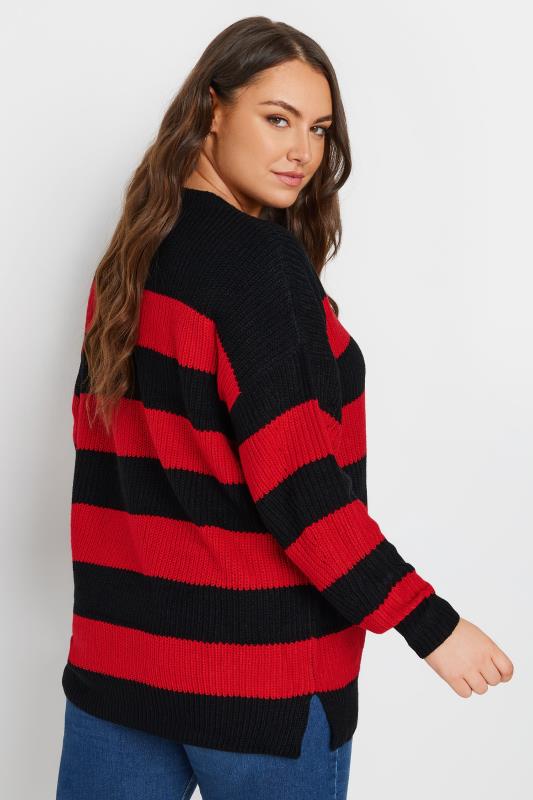 YOURS Plus Size Black & Red Stripe Knitted Jumper | Yours Clothing 4