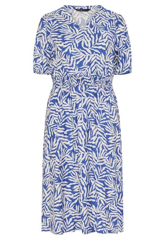 YOURS Plus Size Blue Leaf Print Notch Neck Dress | Yours Clothing 5