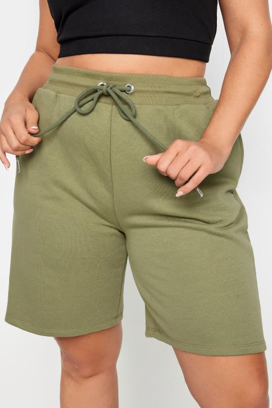 YOURS Plus Size Khaki Green Elasticated Jogger Shorts | Yours Clothing 4