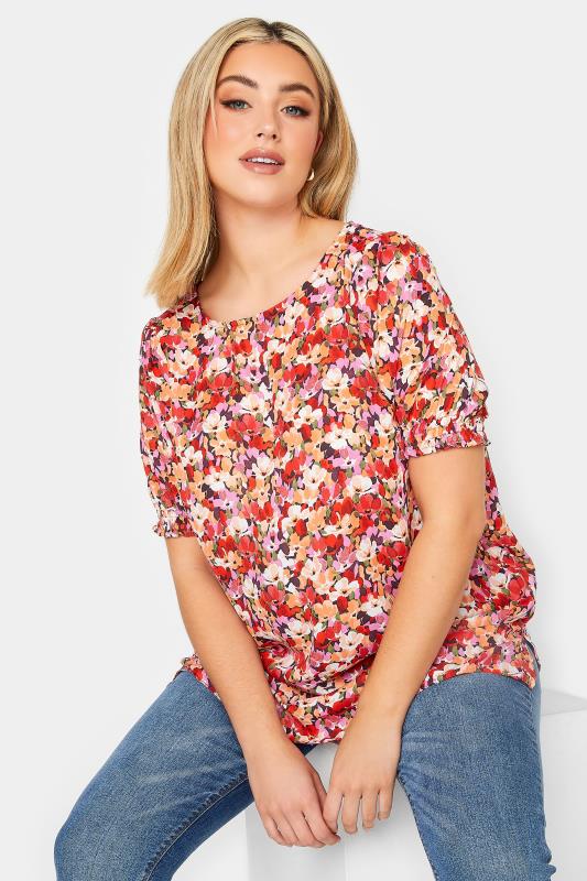 YOURS Curve Plus Size Orange Floral Short Sleeve Blouse | Yours Clothing 4