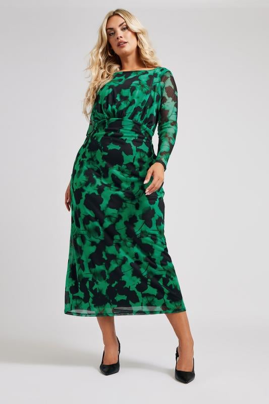 YOURS LONDON Plus Size Green Blur Floral Print Mesh Maxi Dress | Yours Curve  3