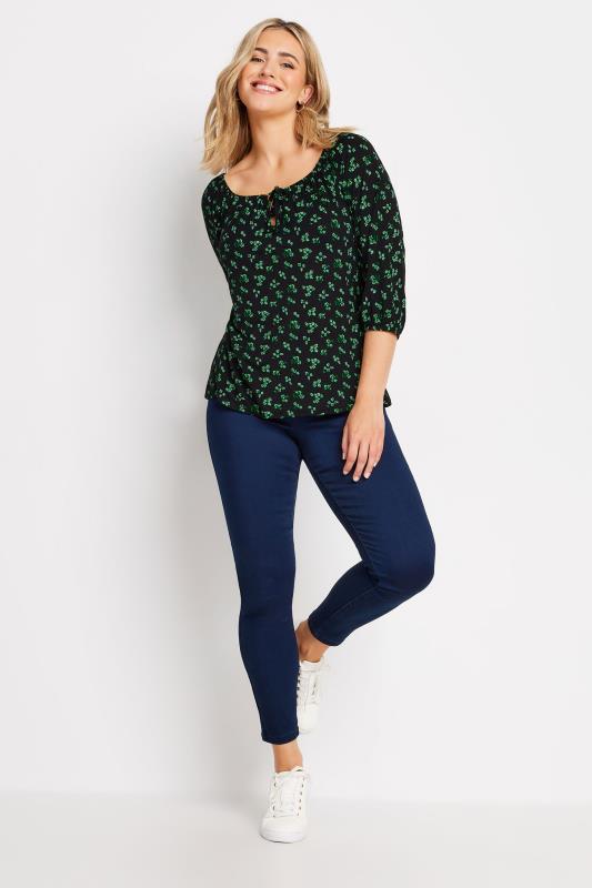 M&Co Black & Green Ditsy Print Tie Neck Top | M&Co 2